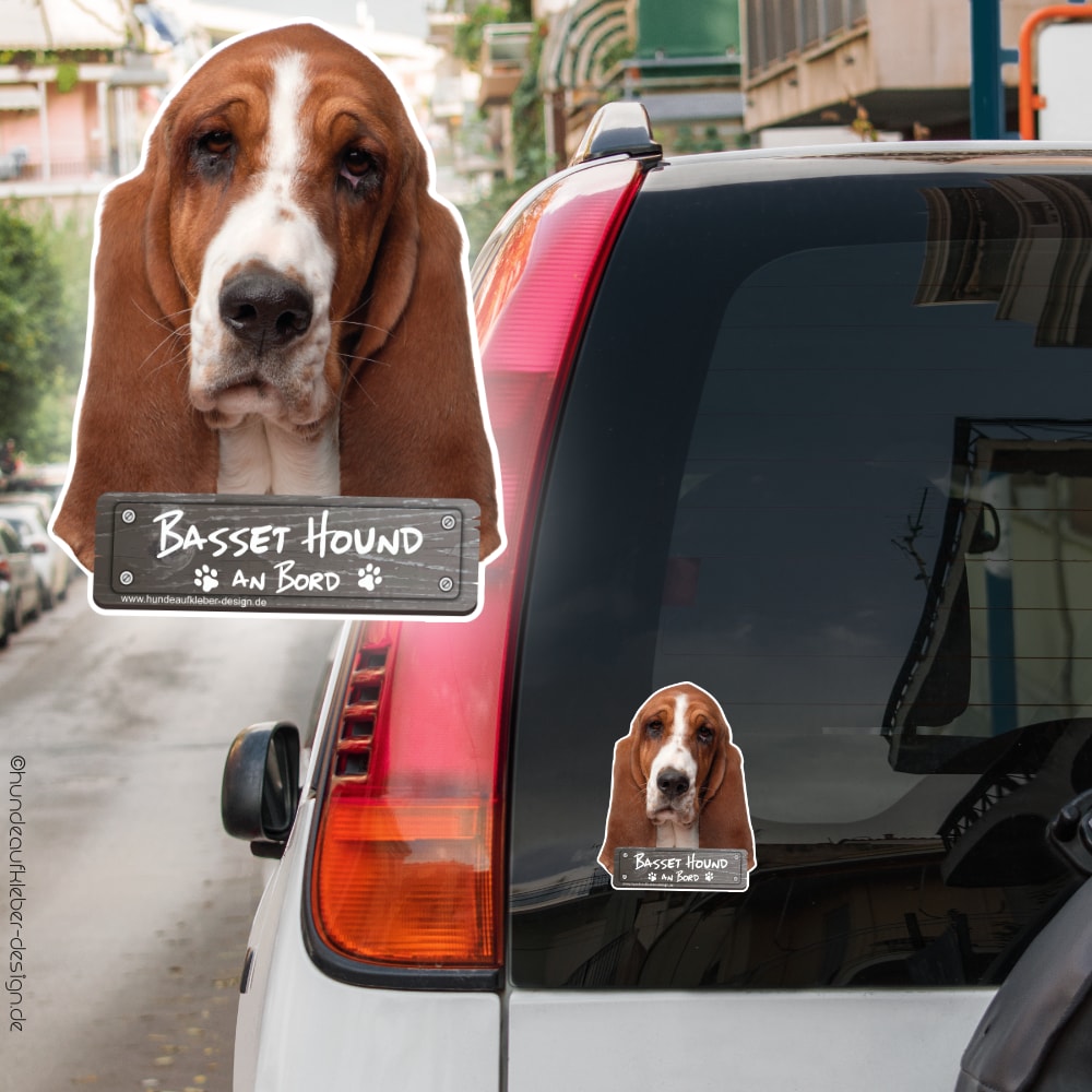Hundeaufkleber Shop  Basset Hound an Bord Autoaufkleber